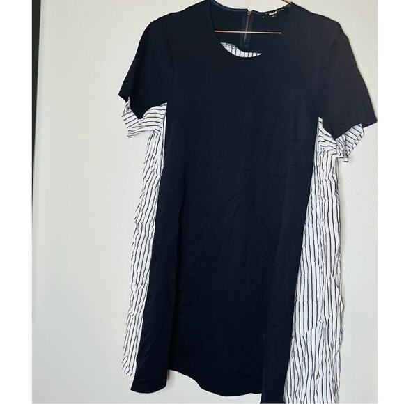 Slate & Willow Maternity Navy Stripe Crepe Pleated Back Shift Dress Size Large - Picture 3 of 12